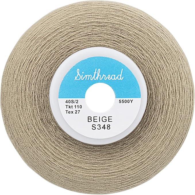 Simthread All Purpose Sewing Thread from 100% Spun Polyester for Serger, Overlock, Merrow, Quilting Sewing 4 Big Cones of 5000M (5500 Yards) Each - 40S/2 Beige