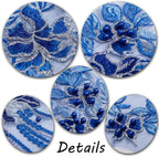 Beaded Pearl Flower Fabric Lace Applique, Floral Embroidered Patches Handmade Sewing Tool for DIY Neckline Bodice Wedding Bridal Prom Dress(Blue-Large)