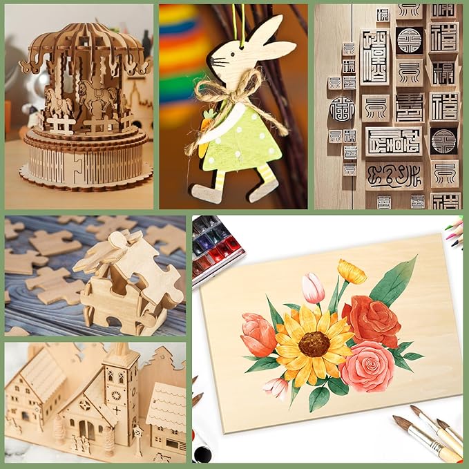 10 Pack Basswood Sheets12x18x1/8 Inch, Unfinished Wood for Crafts, 3mm Basswood for Laser Cutting & Engraving, Wood Burining,Architectural Models, Wood Board for Painting.