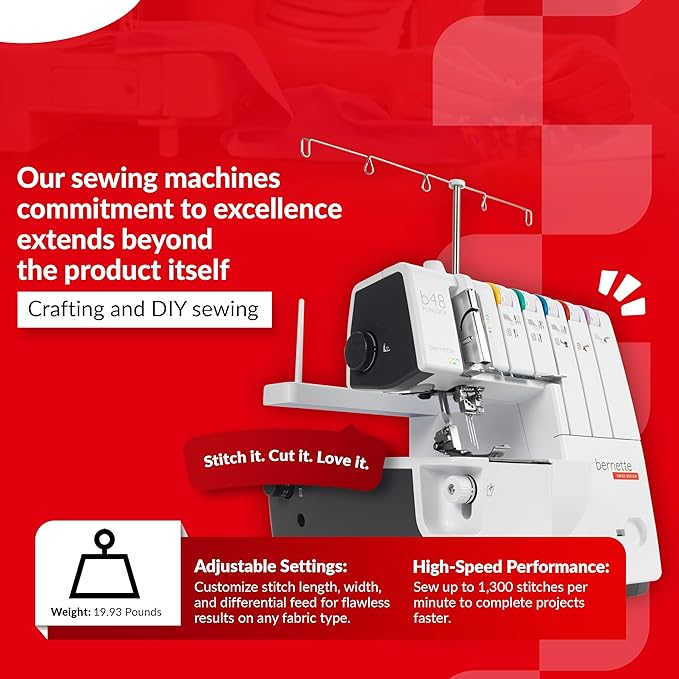 Bernette B44 Funlock Overlock Serger Sewing Machine | Threads Bundle, Scissors, Rotary Cutter, Needles, Foldable Cutting Mat | Heavy Duty Stitching & Quilting Performance | Beginners to Professional