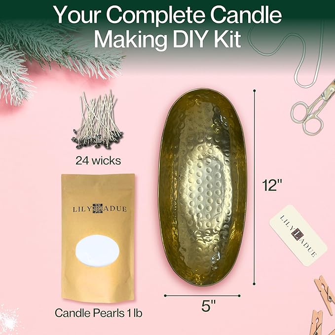 LILY LADUE 1lb/16OZ Pearled Candles Sand and Wicks with Gold Bowl - White Unscented Plant-Based Pearl Sand Wax with 24 Wicks, Gift-Ready DIY Candle Making Kit with Reusable Powder Wax Beads