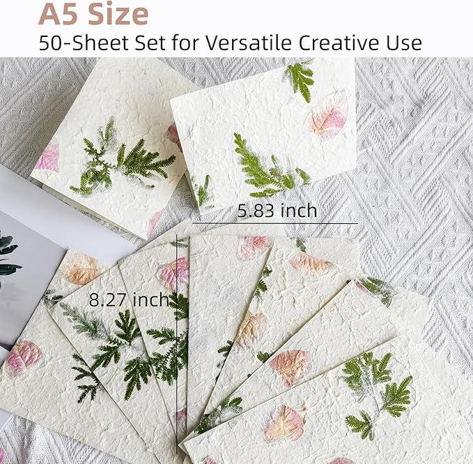 Handmade Botanical Craft Paper - 25 Sheets 5.8x8.27Inch Art Paper for Watercolor,Wedding Invites,Scrapbooking - Vintage Textured Designs for DIY,Gift Wrapping & Cultural Projects A5