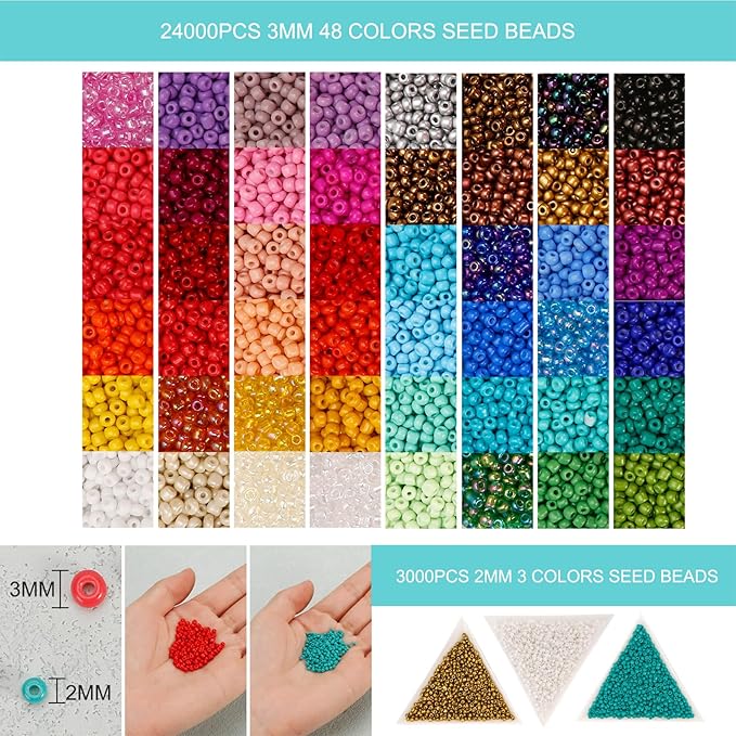 PP OPOUNT Value Bead Loom Kit, 27688 PCS Beading Supplies with 48 Color 3 mm Seed Beads, Beading Loom Kits for Adults Jewelry Making, Bracelets Belts, Earrings Belts