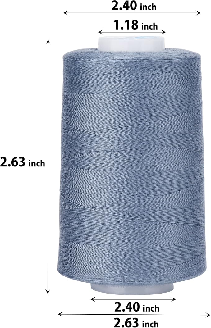 Simthread All Purpose Sewing Thread from 100% Spun Polyester for Serger, Overlock, Merrow, Quilting Sewing 4 Big Cones of 5000M (5500 Yards) Each - 40S/2 Grey