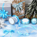 DECYOOL Winter Ribbons, 4 Rolls 100 Yards Christmas Satin Ribbons for Gift Wrapping, 10mm Wide Xmas Winter Holiday Craft Ribbon for DIY Crafts and Christmas Tree Wreaths Decoration (Blue, Silver)