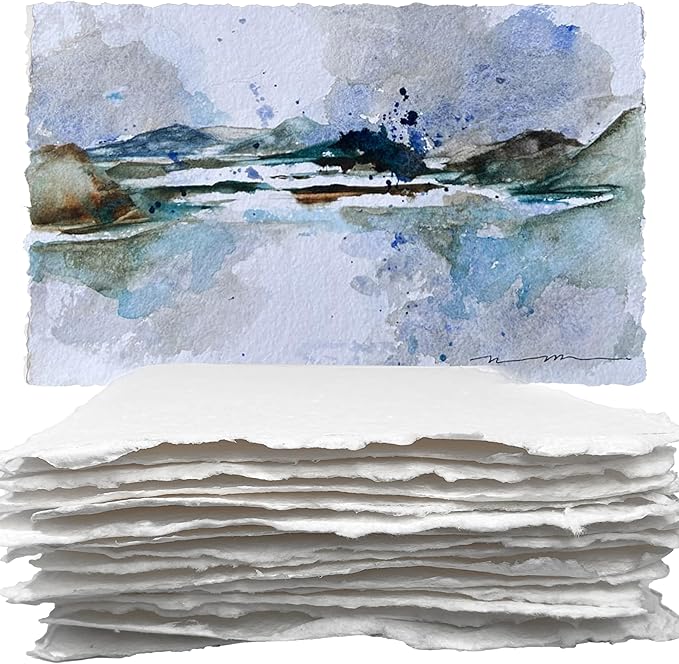 Wanderings Thick Handmade Watercolor Paper with Deckled Edge A5-5.8x8.3-500GSM Premium White Cold -Pressed Textured Mixed Media Paper Made with Recycled Cotton - 15 Loose Leaf Sheets