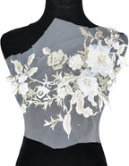 1 PC 3D White Lace Flowers Fabric Embroidered Applique Beads Trim Patches for Wedding Bridal Dress Decoration DIY Sewing Clothing Decoration, 13 x 10 Inch