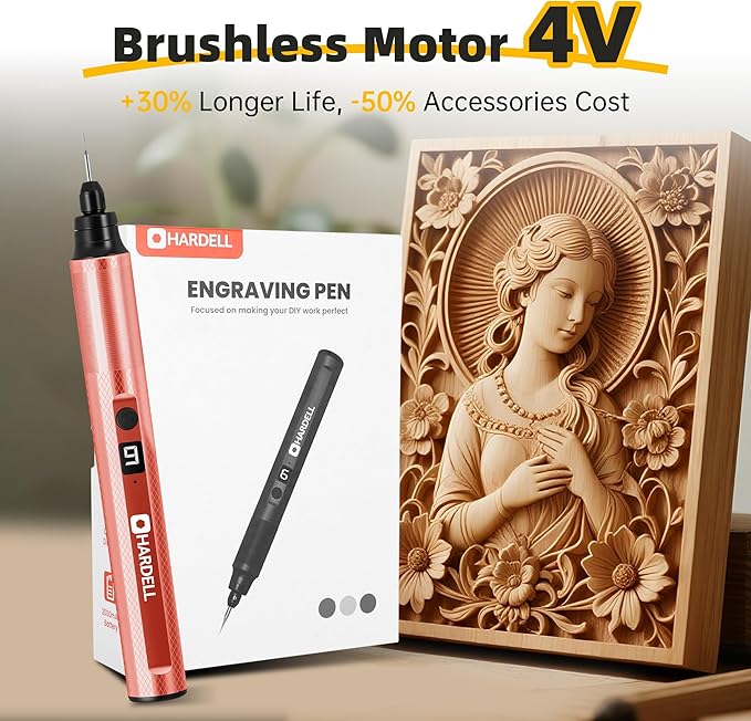 HARDELL Engraving Pen, 6 Speed, Rechargeable Engraver Pen for Artists & DIYers, Electric Engraving Tool with 41 Accessories, Engrave 60+ Surfaces, Engraving Pen for Metal, Wood, Glass and Plastic