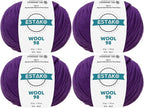 Estako Wool 98 (4-Skeins Pack) 100% Superwash Merino Wool Medium Worsted Weight Soft Knitting and Crochet Yarn (4 x 1.76 oz) (4 x 98 yds) (6385 - Purple)