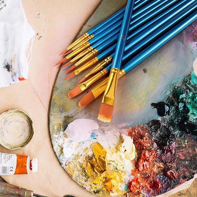 Acrylic Paint Brushes Set, 50Pcs Round Pointed Tip Artist Paintbrushes for Acrylic Painting Oil Watercolor Canvas Boards Rock Body Face Nail Art, Halloween Pumpkin Ceramic Crafts Supplies，Blue