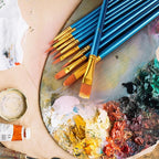 Acrylic Paint Brushes Set, 50Pcs Round Pointed Tip Artist Paintbrushes for Acrylic Painting Oil Watercolor Canvas Boards Rock Body Face Nail Art, Halloween Pumpkin Ceramic Crafts Supplies，Blue