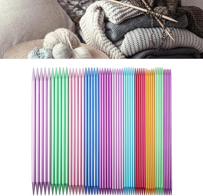 Knitting Needle Set, 55 Pcs 2.5mm-6.0mm Aluminum Double Pointed Ergonomic Design Knitting Needle Kit for Handmade DIY Knitting