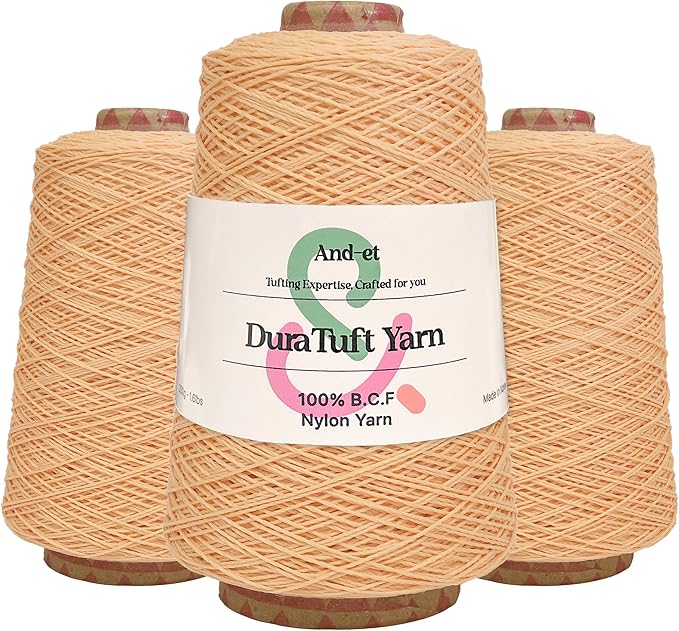 And-et DuraTuft Yarn 45 Vibrant Colors Tufting Nylon Yarn Pack - Ideal for Crochet, Craft Projects -100% B.C.F. - 3 Cones x 1.66lbs -180yards -Perfect for Rug Weaving and Knitting (17 Apricot)