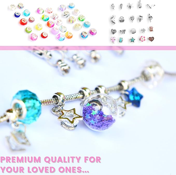 MODDA Charm Bracelet Making Kit - DIY Beaded Jewelry Making Kit, Gifts for Girls Ages 5-12, with Cute Cat Design Shoulder Bag