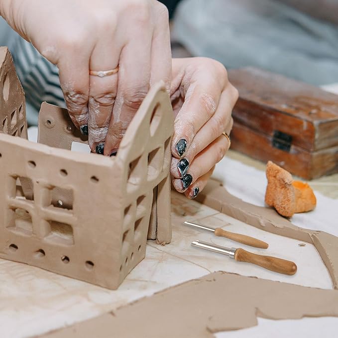 DIYOOHOMY Pottery Carving Tools Set, Clay Sculpting Tools with Straw Hole Puncher Needle Pottery Ribs Kit for Ceramic Polymer Clay Modeling, Drilling, Shaping, DIY Crafts Supplies (8)