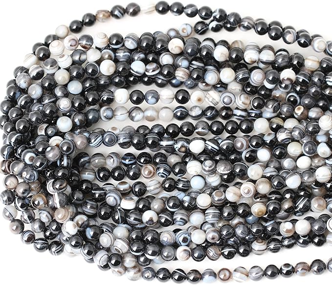 60PCS 6mm Natural Black Striped Agate Round Loose Beads DIY Bracelet Necklace Materials 1 Strand 15"