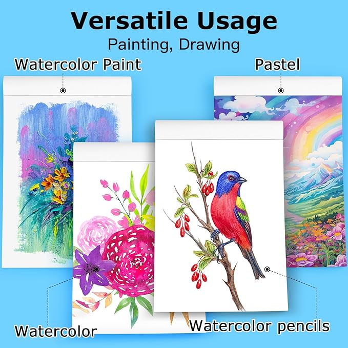 Hapikalor 18"x24" Large Watercolor Paper Pad, 1-Pack 30 Sheets 140lb/300gsm Artist Painting Large Drawing Pad, Art Supplies for Adults Kids, Watercolors, Watercolor Paint Set, Sketchbook, Teal