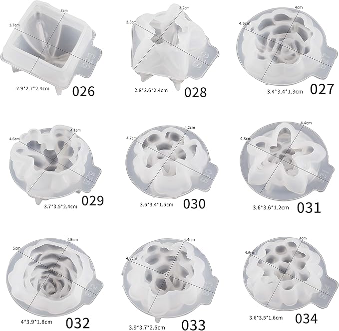 9 Pack Flower Succulent Candle Mold Resin Casting Silicone Molds for Home Decor & Candle Making Wave Spiral Mold