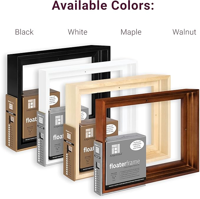 Ampersand Art Supply Floaterframe Readymade Frame for Flat and 7/8" Deep Wood Panel and Canvas Artwork, Paintings, Prints, and More, 10"x10", White Thin