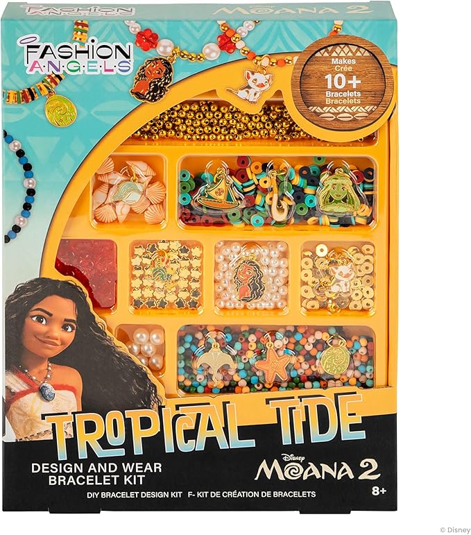Fashion Angels Disney Moana 2 Tropical Tide Jewelry Design Kit, Includes Assorted Beads & Charms, Makes 10+ Nautical Bracelets, Fun Craft for Kids Ages 8+