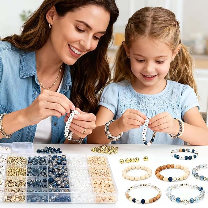 Xylise 6mm/8mm Crackle Glass Beads Bracelet Making Kit Crystal Glass Beads Jewelry Making Kit, Friendship Bracelet kit for DIY Crafts Gifts