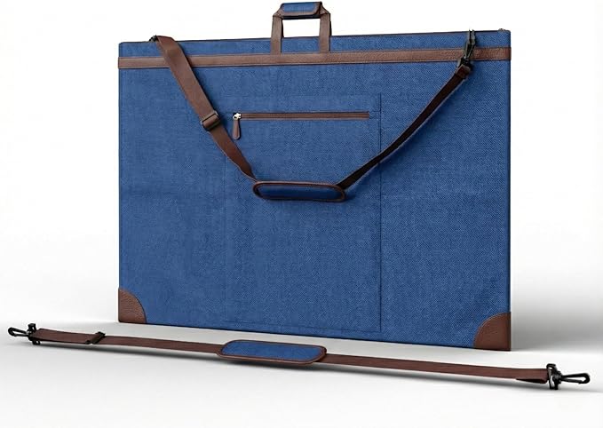 Large 24 x 36 inches Art Portfolio Bag, Fits ARCH D Blueprints, Posters & Art Prints, Waterproof Artist Case with Shoulder Strap, Durable Blue Carrying Tote for Architects, Designers & Students