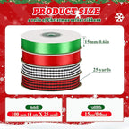 DECYOOL Christmas Ribbons, 4 Rolls 100 Yards Christmas Satin Ribbons 15mm Wide Holiday Craft Ribbons for Gift Wrapping and Xmas Decoration, Red & Green & Red Black Plaid & Black White Plaid