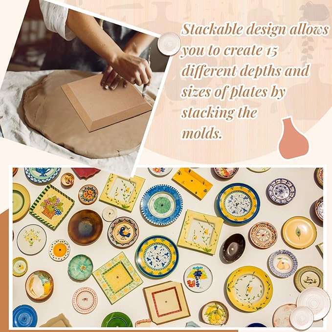 Sunnychicc 5 Pcs Ceramic Mold for Clay Wooden Pottery Clay Molds for Pottery Ceramic Plate for Slump Tools for Handbuilding Craft(Square,6.14-10.87")