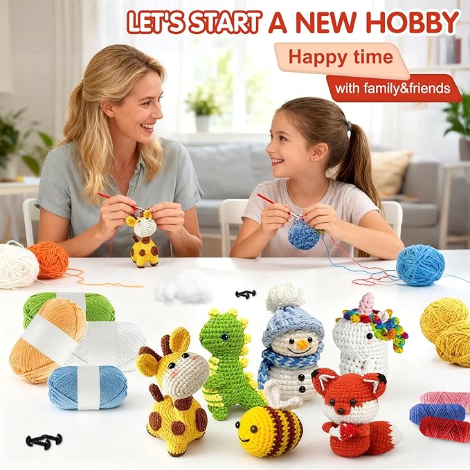 BLZEDIM 6Pcs Crochet Kit for Beginners, 2026 DIY Crochet Animal Kits with Step-by-Step Video Tutorials Beginner Knitting Kit for Adults DIY Stuffed Animals Craft Gift for Starter (Unicorn)