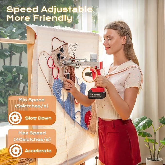 BESGEER Cordless Rug Tufting Gun with Carpet Trimmer Kit, Tufting Gun Starter Kit with 2pcs 4.0Ah Batteries，2 in 1 Cut Pile and Loop Pile Tufting Gun, with Tufting Cloth and Yarn Beginners