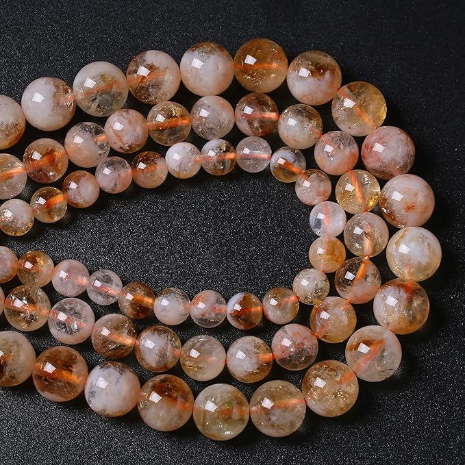 10MM 38PCS Natural Stone Citrine A Grade Quartz Crystal Loose Beads for Jewelry Making DIY Bracelet Necklace 1 Strand 15’’