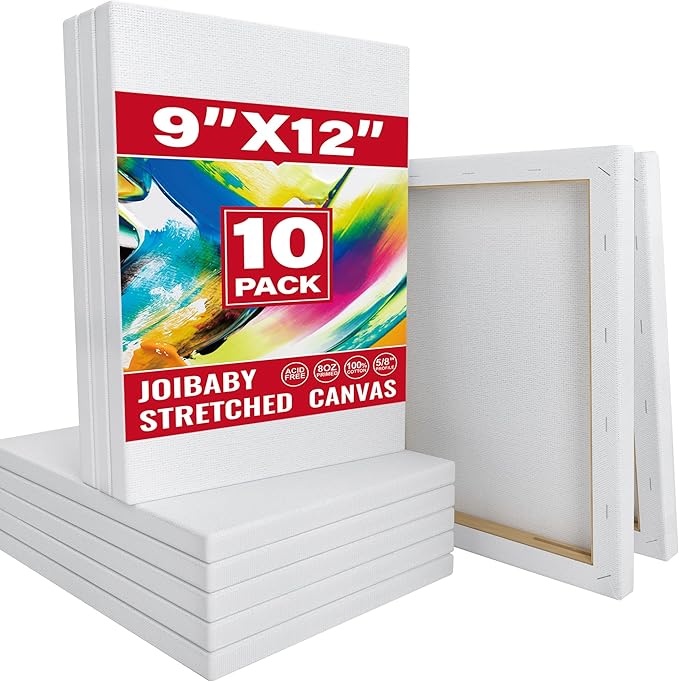 Stretched Canvas for Painting,10Pack 9X12 Inch Stretched White Blank Canvas,8 Oz Triple Primed 5/8" Profile Stretched Canvas,100% Cotton,Canvases for Painting, for Acrylics, Oils
