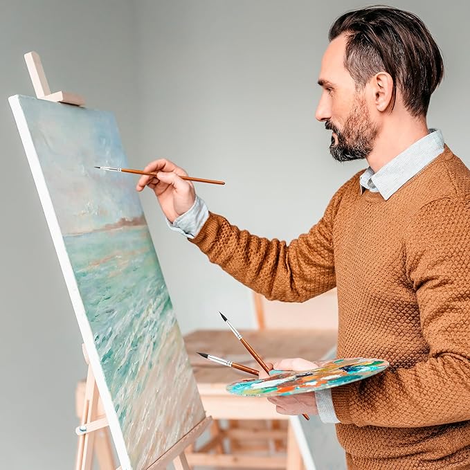 DUGATO Artist Paint Brush Set (10 Sizes) - Fine Tip Round Synthetic Brushes for Watercolor, Acrylic, Gouache, Oil Painting & Crafts - Professional Quality Art Supplies