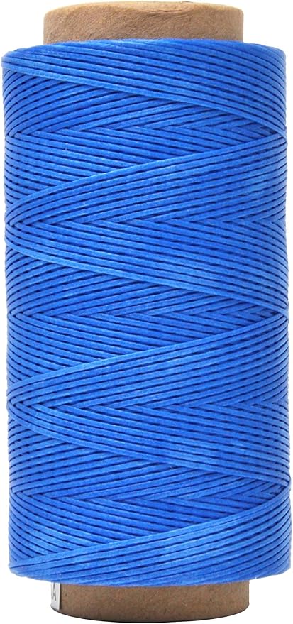 Mandala Crafts Blue Flat Waxed Thread for Leather Sewing - 197 Yds 210D 1mm Polyester Leather Thread String Waxed Cord for Leatherwork, Beading, Bookbinding, Hand Stitching