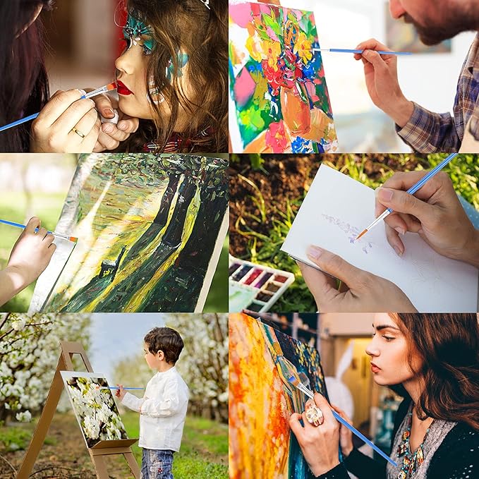 100 Pcs Paint Brushes Round Flat Small Brush Bulk for Detail Painting