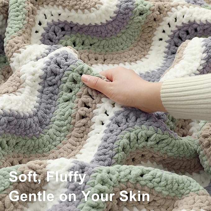 #6 Super Bulky Blanket Yarn for Crocheting - 4 Skeins(Each 10.5oz/300g, 220yds/201m), Chunky Chenille Thick Plush Big Soft Yarn for Crocheting Knitting Blankets, Light Grey