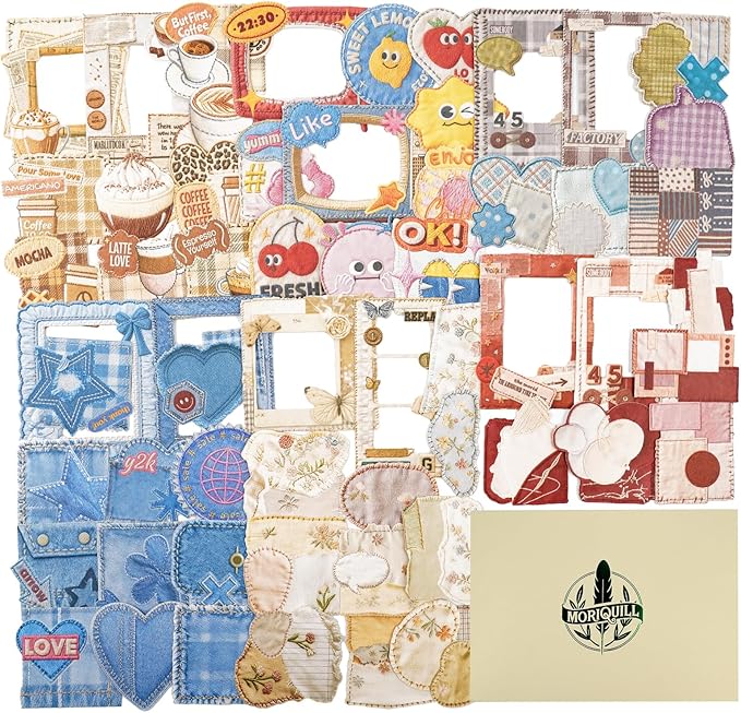 90PCS Sewing Diary Scrapbook Stickers Set — Printed Stitch and Fabric Style Cardstock, Peel and Stick Designs for Journals, Planners, Collage, DIY Crafts and Cute Sewing Aesthetic