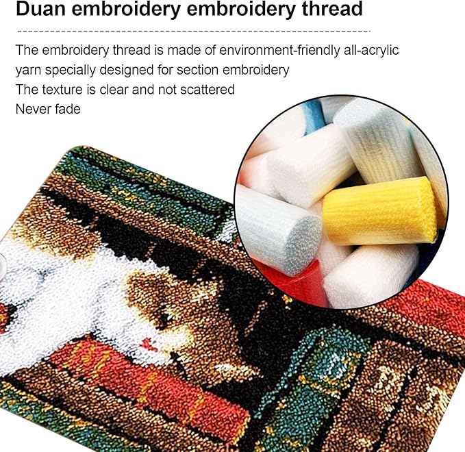 kingsea Latch Hook Kit for Adults, DIY Crochet Yarn Rug with Pattern Printed Latch Hook Rug Kit for Teen, Latch Hook Kit for Beginners, Cat, 20" x 15"