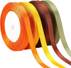 DECYOOL 4 Rolls 100 Yards Fall Ribbons, 10 mm Wide Autumn Thanksgiving Satin Ribbon for Wreath Bows Party Home Decoration Craft Wrapping (Orange, Yellow, Brown, Green)