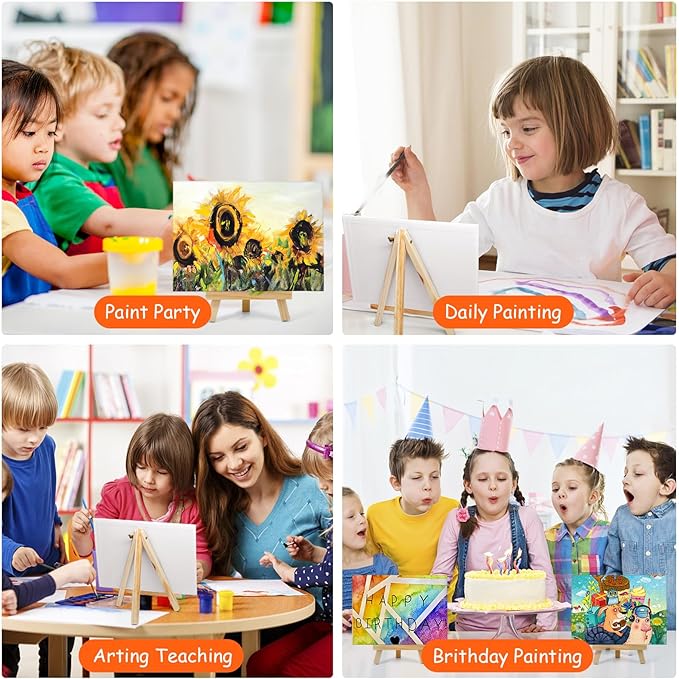 8 Pack 8x10 in Canvas Boards for Painting,Canvas for Painting with 9.5" Easel, Art Canvas Painting Kit with 10 Brushes & 2 Paint Tray for Kids Teenagers Acrylic Pouring Oil Water Color Gift…