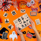 17 Pcs Halloween Wooden Rubber Stamps with Craft Ink Pads Mixed Spooky Witch Rubber Stamps for Card Making Decoration Party Gift Decor Scrapbooking Supplies