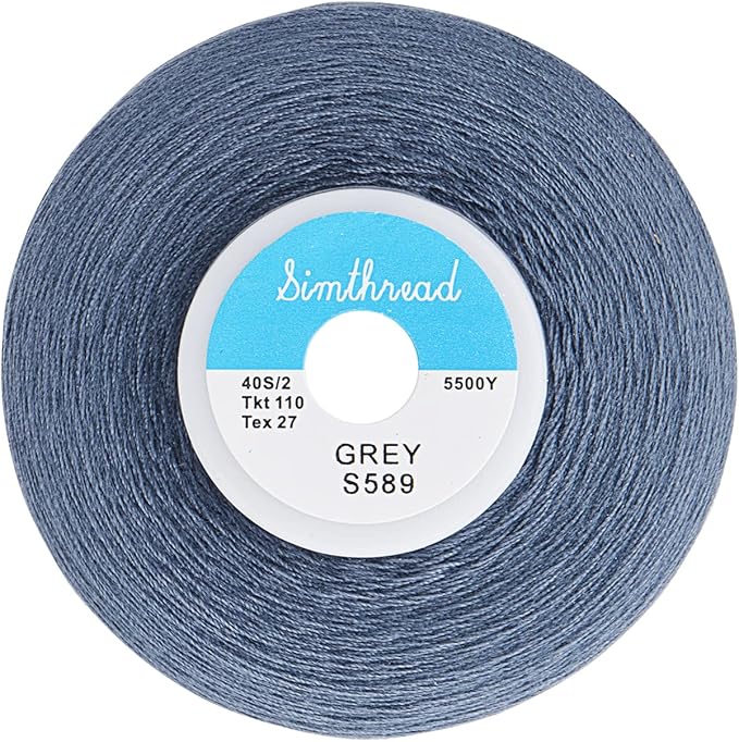Simthread All Purpose Sewing Thread from 100% Spun Polyester for Serger, Overlock, Merrow, Quilting Sewing 4 Big Cones of 5000M (5500 Yards) Each - 40S/2 Grey