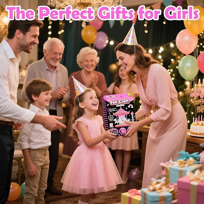 FUNNYB&G Foil Art Craft for Kids - Christmas Crafts Gift Party Favors Stocking Stuffers for Kids Art Supplies Creative Birthday Gift Travel Toys for Girls Boys 4 5 6 7 8 9 Years Old(Amusement Park)