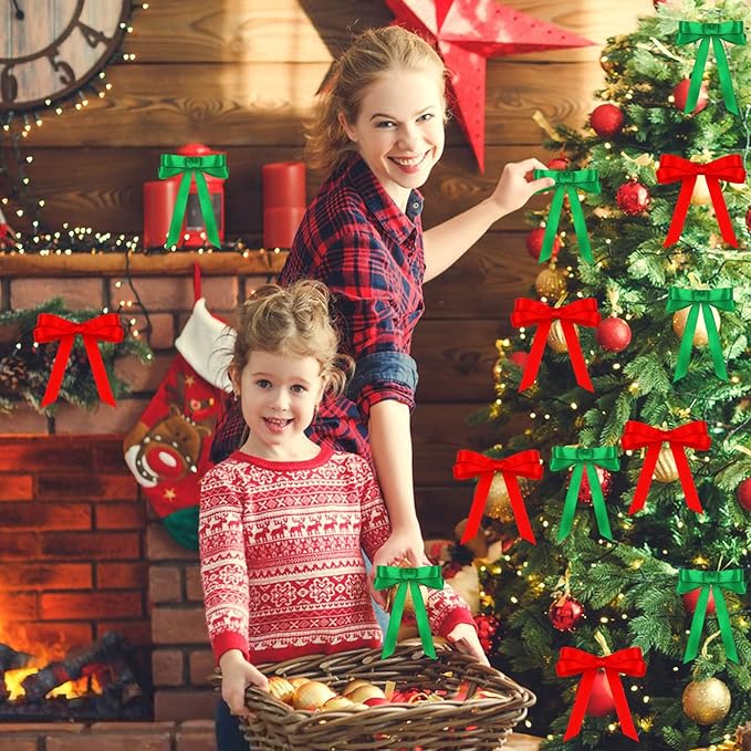 DECYOOL Christmas Ribbons, 4 Rolls 100 Yards 10mm Wide Holiday Satin Ribbons for Gift Wrapping and DIY Craft Christmas Party Home Decorations, Red & Green