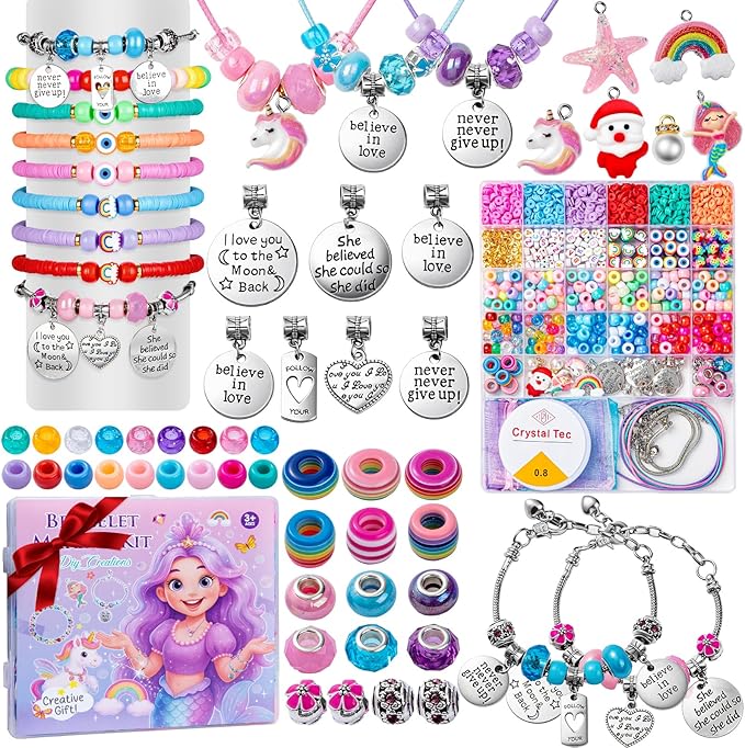 Taybonds Charm Bracelet Making Kit - 1400+ Pcs Jewelry Making Kit for Beginners with Charm-Style Beads, Unicorn Mermaid DIY Bracelets & Necklaces, Birthday Christmas Gifts
