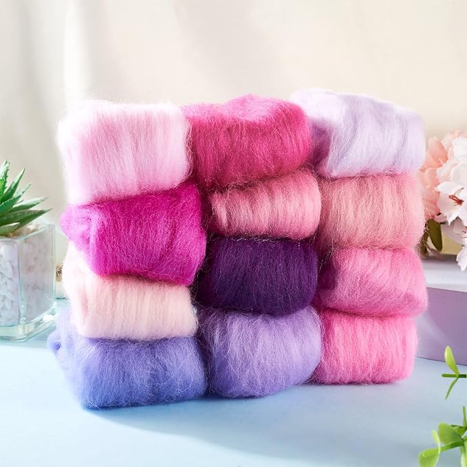 2.11oz Wool Roving Yarn Purple Needle Felting Wool 10 Styles Soft Spinning Felting Supplies for DIY Crafts Felt Blending Weaving Hand Spinning