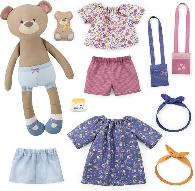 kullaloo - Sewing Kit for Kids & Beginners - Cut & Sew Fabric Panel – Sewing Patterns Pre-Printed on The Fabric - DIY Rag Doll Kit with Clothes - Betsy Bear Sewing Project - Incl. Video Instructions