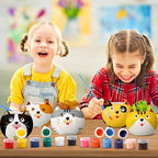 Pasimy 6 Set DIY Ceramic Succulent Planter Pots Paint Your Own Flower Pots Craft Kit Unpainted Bisque Paintable Flowerpot with Brush Palette Ready to Paint for Family Activity Gift(Cat)