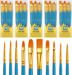 Acrylic Paint Brushes Set, 50Pcs Round Pointed Tip Artist Paintbrushes for Acrylic Painting Oil Watercolor Canvas Boards Rock Body Face Nail Art, Halloween Pumpkin Ceramic Crafts Supplies，Blue