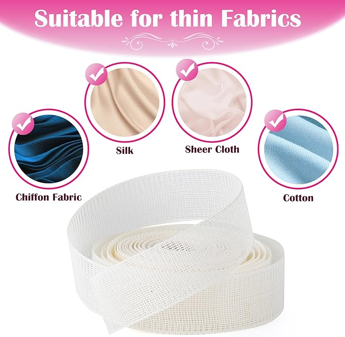 4 Yards Hemming Guide for Sewing, Fishbone Tape for Narrow Hem and Curved Hem Sewing Tool for Skirts Dresses Fishbone Boning Lining Reusable Boning Strip Seam S Ewing Guide for Clothing Hemmer Tool